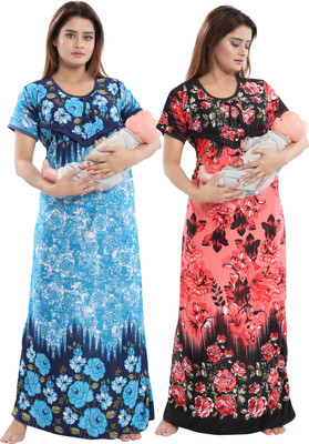Shopping World Women Maternity/Nursing Nighty(Multicolor)