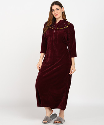 L r textiles Women Nighty(Maroon)