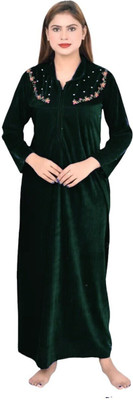 L r textiles Women Nighty(Dark Green)