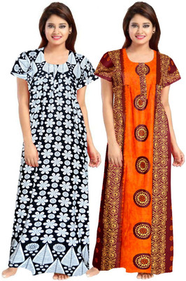 PINK CITY MART Women Nighty(White, Orange)