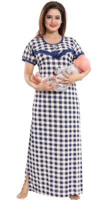 SHOPPING STATION Women Maternity/Nursing Nighty(Blue, White)