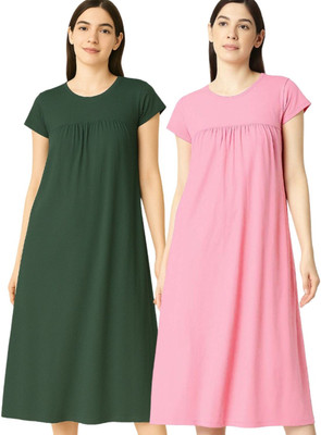 ENDGAME Women Nighty(Dark Green, Pink)