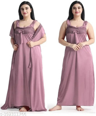 Nw Naughty Wish Women Nighty with Robe(Pink)