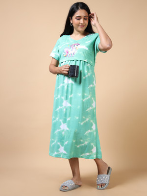 Mayaval Women Maternity/Nursing Nighty(Light Green)