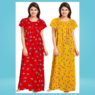 DreamBe Women Nighty(Red, Yellow)