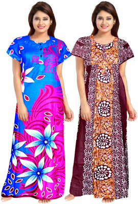 Savicreation Women Nighty(Maroon, Blue)