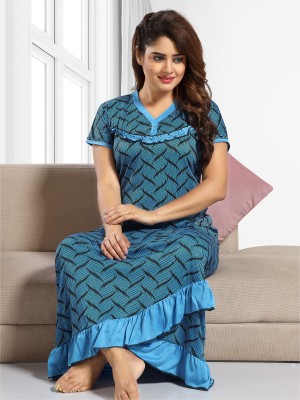 SHOPPING STATION Women Nighty(Blue)