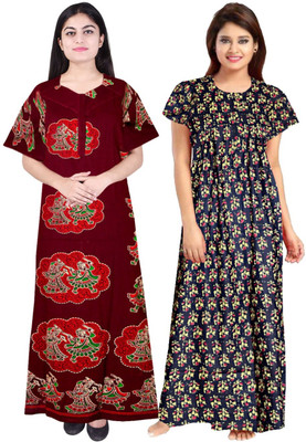 SILVER ORGANISATION Women Nighty(Maroon, Blue)