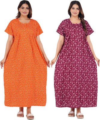 FAVNIC Women Nighty(Orange, Purple)