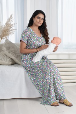 INSTRY Women Maternity/Nursing Nighty(Green)