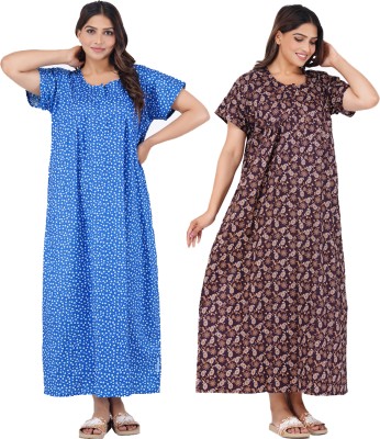 Wristy Women Nighty(Blue, Brown)