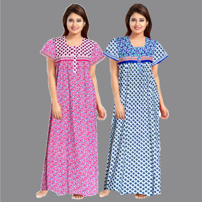 Siya Collection Women Nighty(White, Blue)