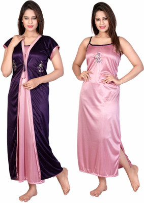 HR creation Women Nighty with Robe(Purple, Pink)