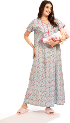 AV2 Women Maternity/Nursing Nighty(Blue)