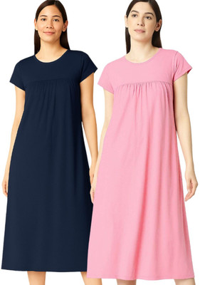 ENDGAME Women Nighty(Dark Blue, Pink)