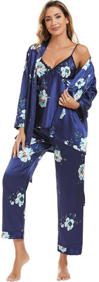 TASN Women Printed Dark Blue Night Suit Set