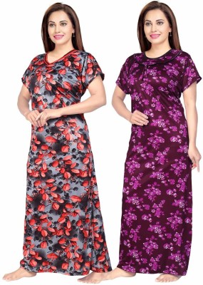 Khushi Print Women Nighty(Grey, Purple)