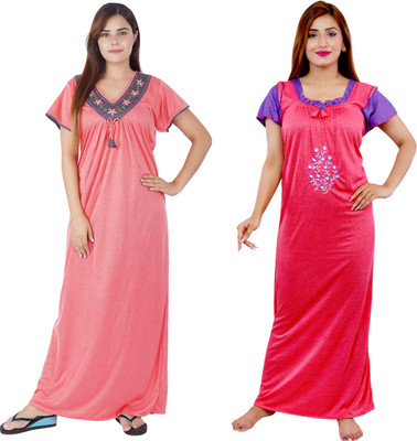 NACNO Women Nighty Set(Pink)