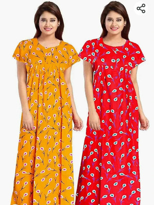 B S ENTERPSES Women Nighty(Red, Yellow)
