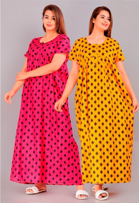 Homezilla Women Nighty(Pink, Yellow)