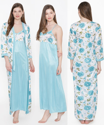 Boosah Women Nighty with Robe(Light Blue)