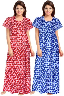 impression Women Nighty Set(Red, Blue)