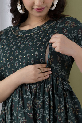 4K GARMENTS Women Maternity/Nursing Nighty(Green)