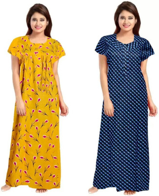Ruishee Women Nighty(Yellow, Blue)