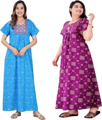 KASOTIYA Women Nighty(Light Blue, Purple)