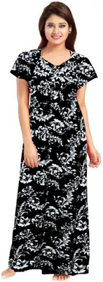 Homezilla Women Nighty(Black, White)