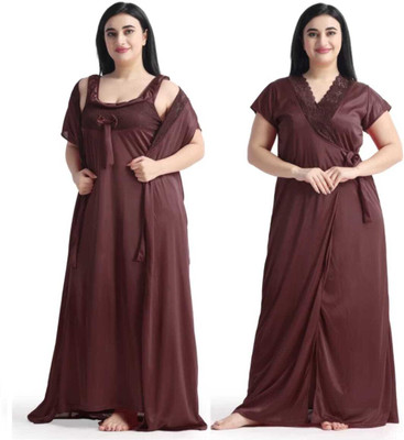 Mansey Women Nighty with Robe(Brown)