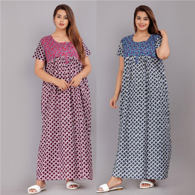 Savicreation Women Nighty(Pink, Blue)