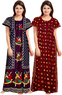 Laxmi Enterprises Women Nightdress(Maroon, Blue)