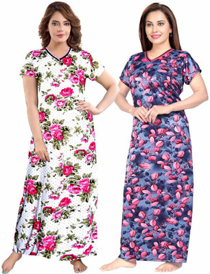 zalya Women Nighty(Pink, Blue)