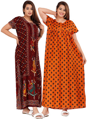 Aryansh Enterprises Women Nightdress(Brown, Orange)