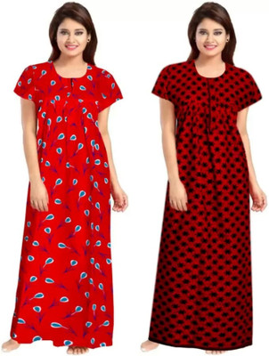 Mithitashu Women Nighty(Red, Multicolor)