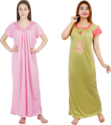 NACNO Women Nighty(Pink, Green)