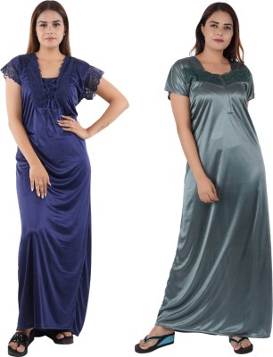 NACNO Women Nighty(Dark Blue, Grey)