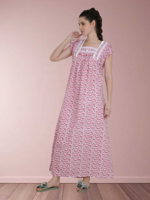 LDHSATI Women Nighty Set(Pink, White)