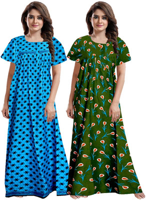 impression Women Nighty Set(Blue, Green)