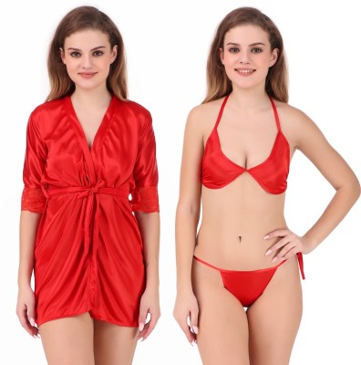 Lovira Women Robe and Lingerie Set(Red)