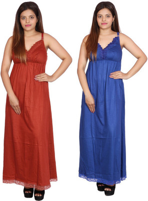Womie Women Nighty Set(Maroon, Blue)