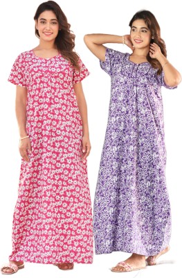 Veshvilla Women Nighty(Pink, Purple)