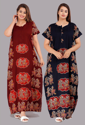 Shunit creation Women Nighty Set(Maroon, Blue)