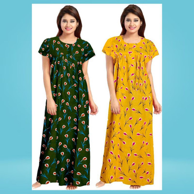 DreamBe Women Nighty(Green, Yellow)