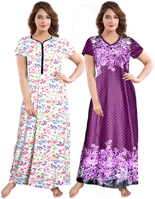PINK CITY MART Women Nighty(White, Purple)