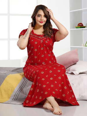 TRUNDZ Women Nighty(Red)