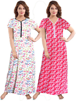 JWF Women Nighty(White, Pink)