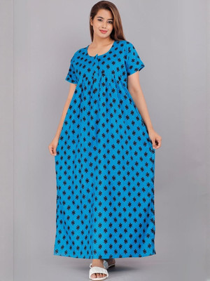 CURBS Women Nightdress(Blue)