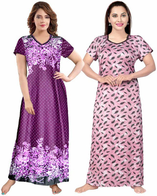 SILVER ORGANISATION Women Nighty(Purple, Pink)